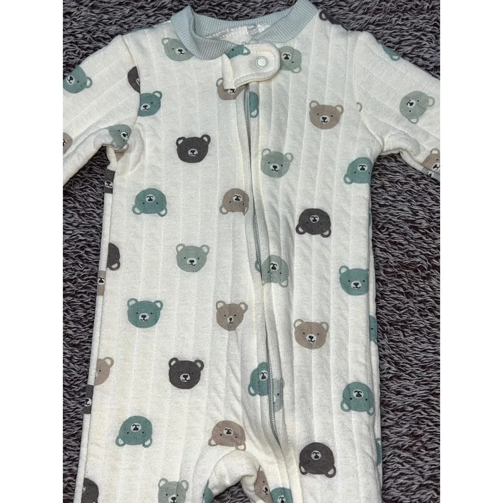 Dream Girl Baby 3-6M Quilted Bear Print Footed Sleeper Pajamas Zip One Piece